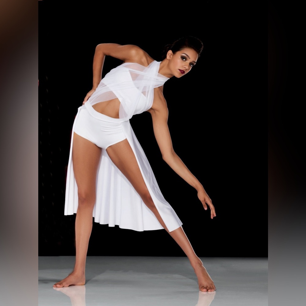 Kelle dance lyrical costume white mesh maxi dress STAY 8408 SA-Small adult